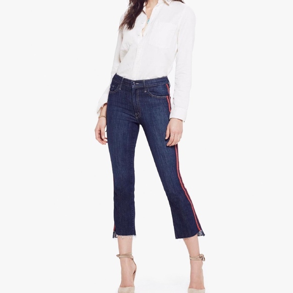 mother jeans with red stripe